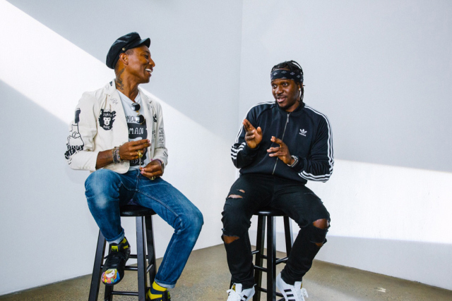 Pharrell Williams and Pusha T backstage at Adidas Originals Supe